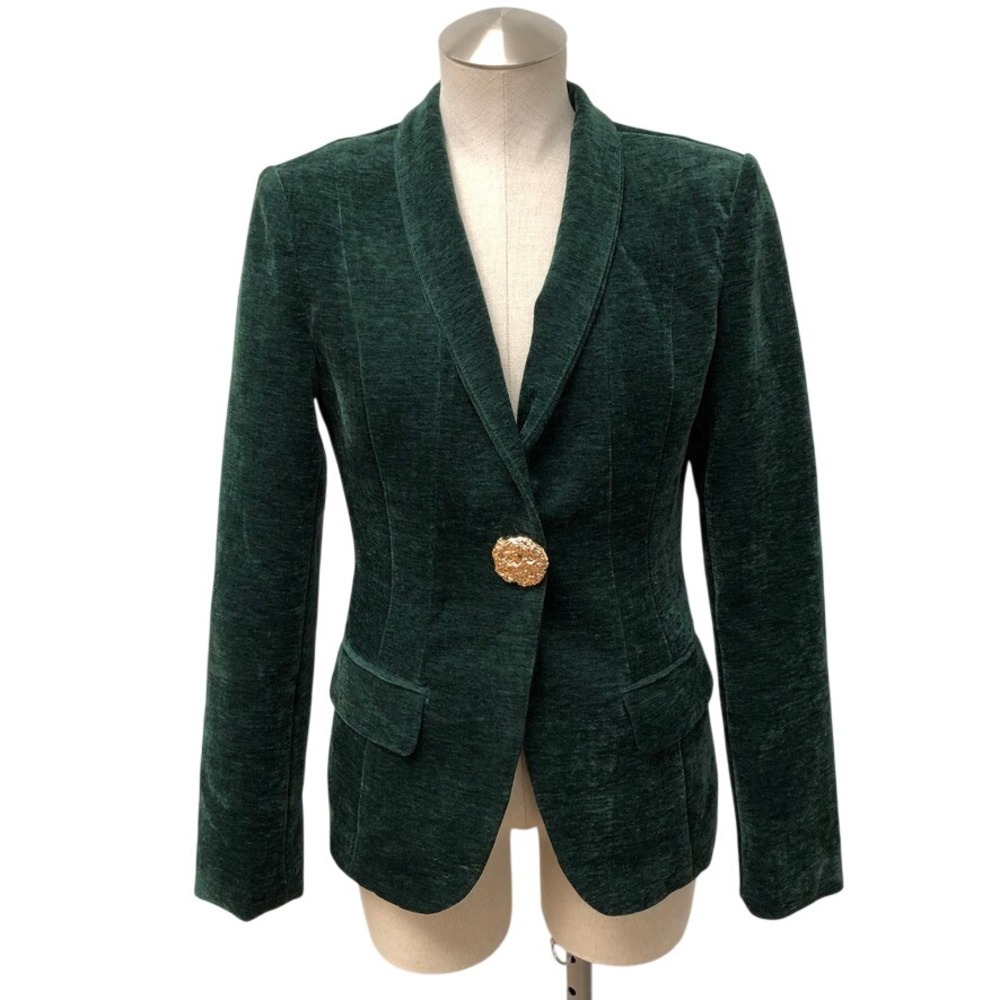 Commense Blazer Womens S Small Forest Green Gold Button Shawl Collar Textured
